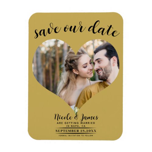 Gold Heart Photo Wedding Save the Date Magnet
