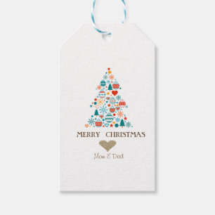Gold Heart, Pine Tree Colorful Balls Christmas Gift Tags