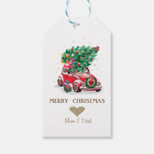 Gold Heart, Red  Car Pine Tree Christmas Gift Tags
