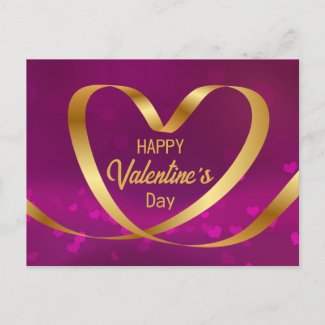 Gold Heart Ribbon Happy Valentine's Day Purple