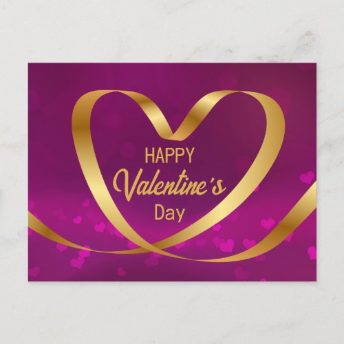 Gold Heart Ribbon Happy Valentines Day Purple Postcard