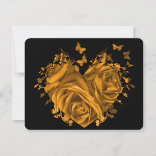 Gold Heart Roses and Butterflies RSVP Card
