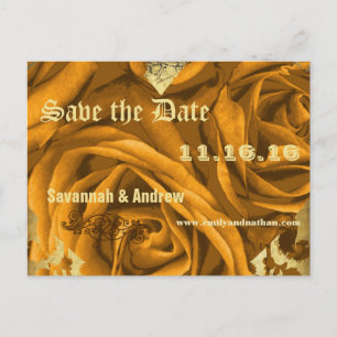 Gold Heart Roses and Butterflies Save the Date Announcement Postcard