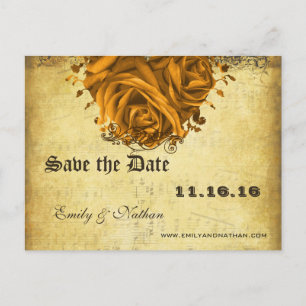 Gold Heart Roses and Butterflies Save the Date Announcement Postcard
