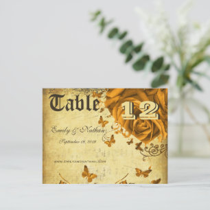 Gold Heart Roses and Butterflies Table Number