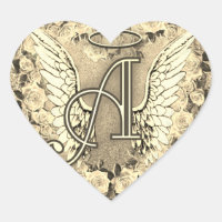 Gold Heart Roses Angel Wings Monogram