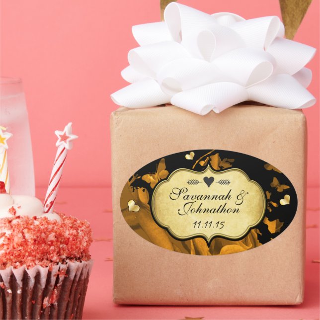 Gold Heart Roses & Butterflies Wedding Seal (Party)