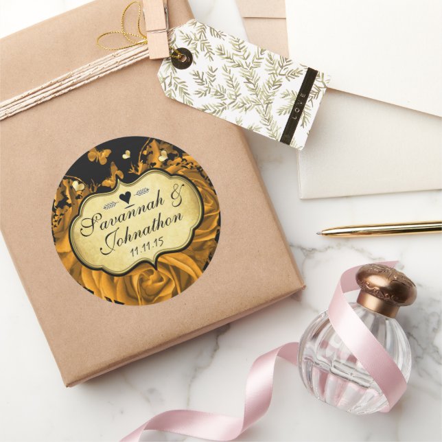 Gold Heart Roses & Butterflies Wedding Seal (Gifting)