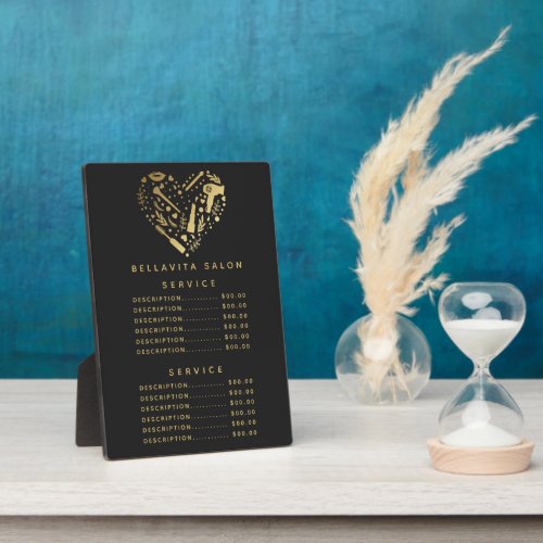 Gold Heart Salon Price Menu Plaque