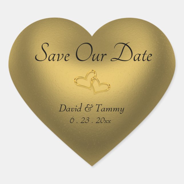 Gold Heart Save Our Date Sticker (Front)