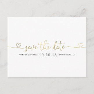 Gold Heart Save the Date Announcement Postcard