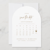 Gold Heart Save The Date Calendar Arch Photo Card