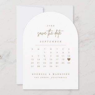 Gold Heart Save The Date Calendar Arch Photo Card