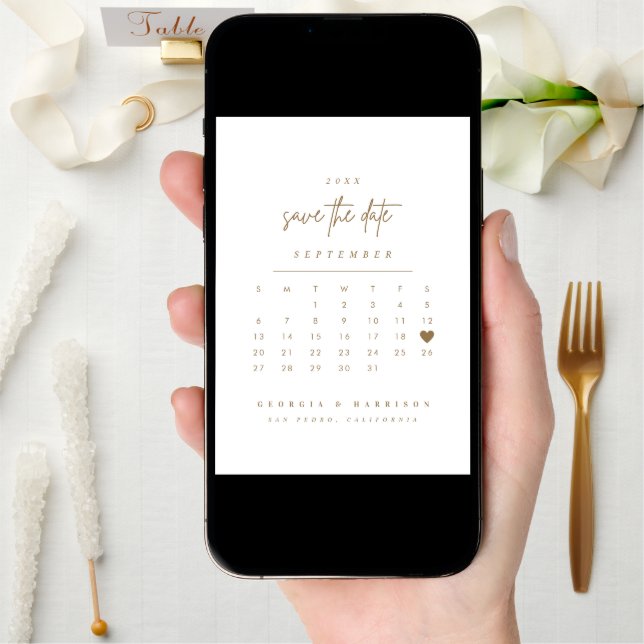 Gold Heart Save The Date Calendar Arch Photo Card (Front Digital)