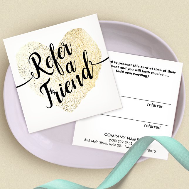 Gold Heart Script Calligraphy Referral Card (Creator Uploaded)