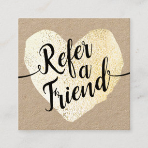 Gold Heart Script Calligraphy Referral Kraft Card