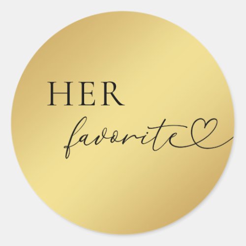 Gold Heart Script Her Favorite Wedding Favor   Classic Round Sticker