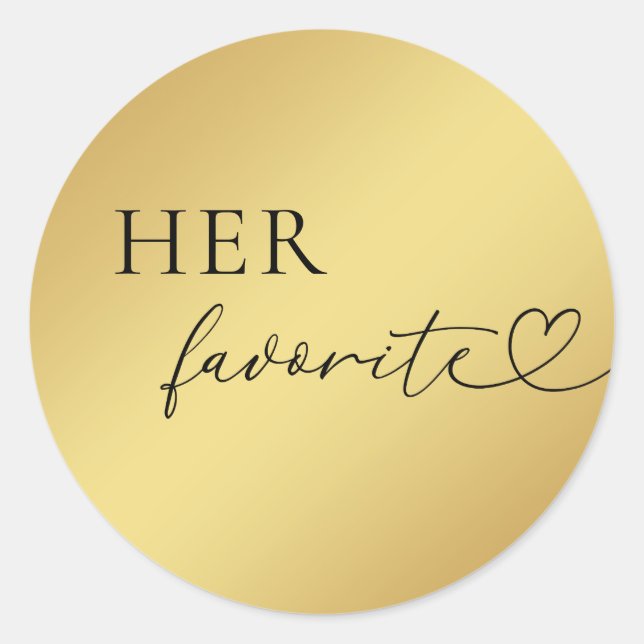 Gold Heart Script Her Favorite Wedding Favor   Classic Round Sticker (Front)