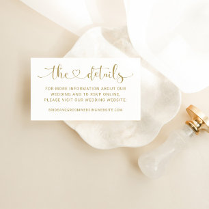Gold Heart Script Wedding Details Enclosure Card