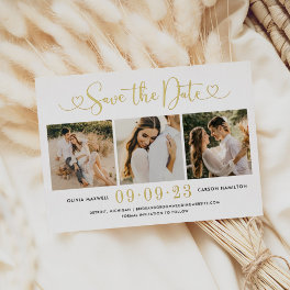 Gold Heart Script Wedding Photo Save the Date Foil Invitation
