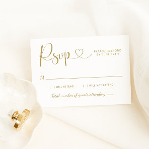Gold Heart Script Wedding RSVP Card