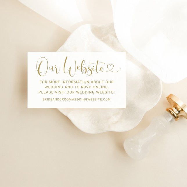 Gold Heart Script Wedding Website Enclosure Card (Creator Uploaded)