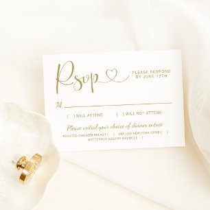 Gold Heart Script Wedding with Meal RSVP Card