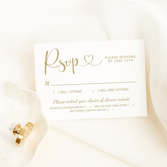 Gold Heart Script Wedding with Meal RSVP Card (Creator Uploaded)