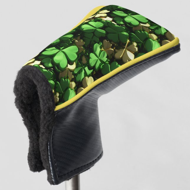 Gold Heart Shamrocks Golf Head Cover (3/4 Front)