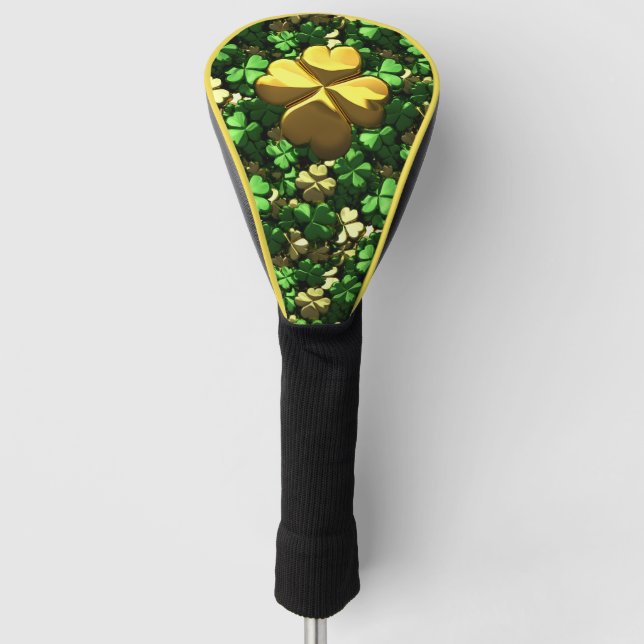 Gold Heart Shamrocks Golf Head Cover (Front)