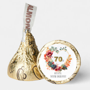 Gold Heart Shape Peony Flower 70th Birthday Party Hershey®'s Kisses®