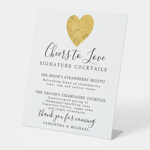 Gold Heart Signature Cocktails Wedding Bar Pedestal Sign