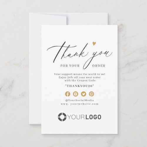 Gold heart simple script business logo thank you card