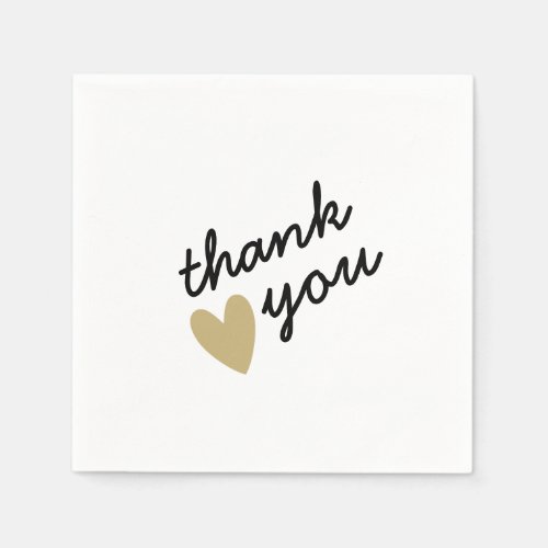 Gold Heart Simple Sincere Thank You Napkins