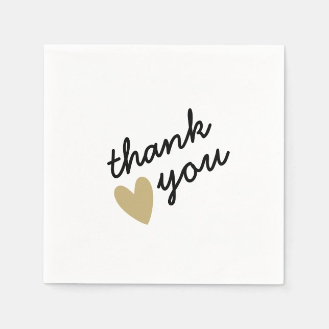 Gold Heart Simple Sincere Thank You Napkins (Front)