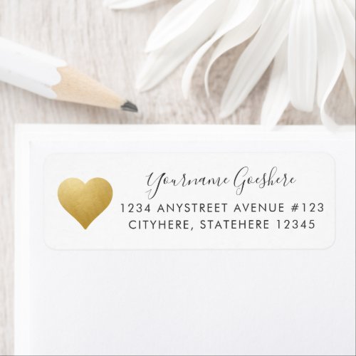 Gold Heart Simple Wedding Return Address Label