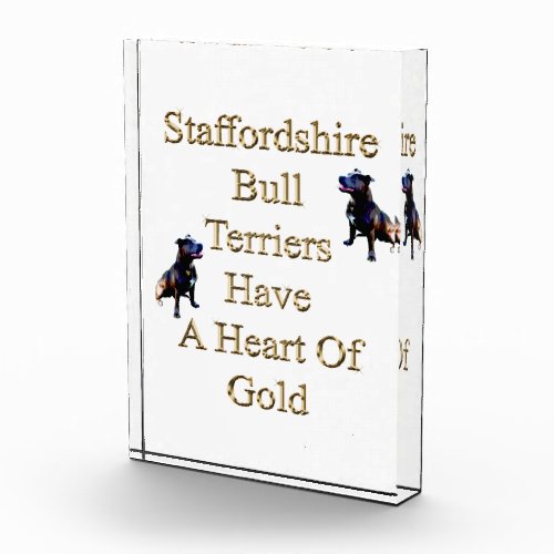 Gold Heart Staffordshire Bull Terrier Photo Block