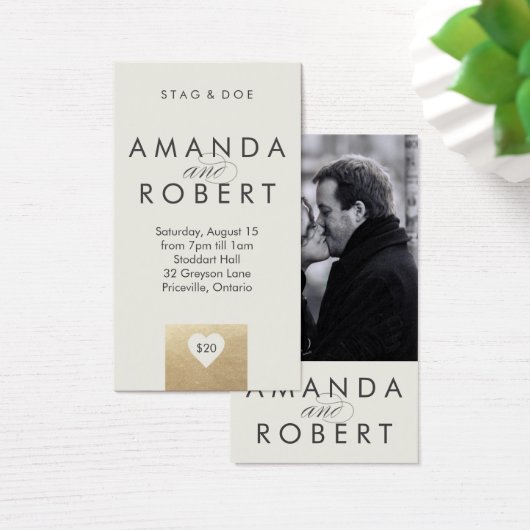 Gold Heart Stag & Doe Ticket, Cream (Desk)