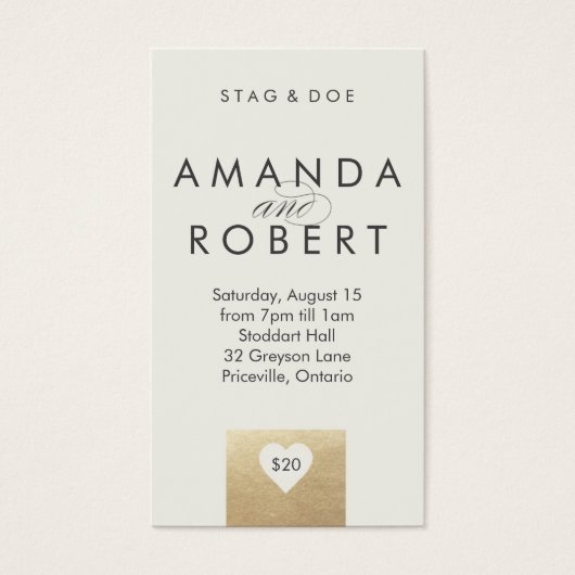 Gold Heart Stag & Doe Ticket, Cream (Front)