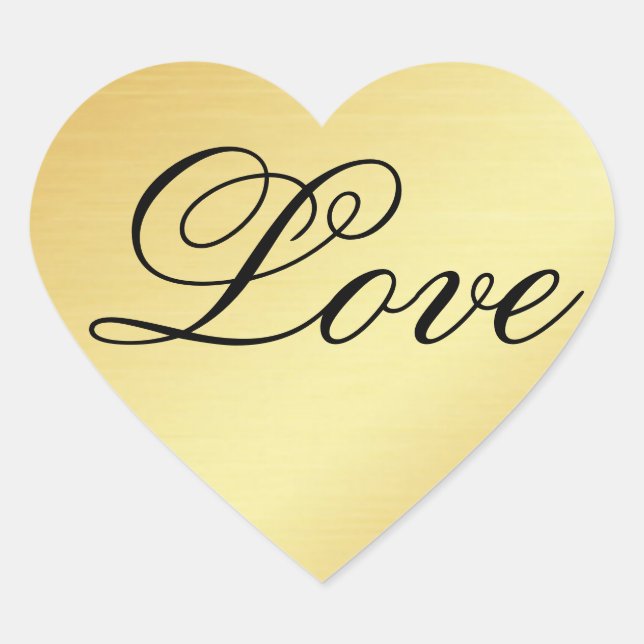 Gold Heart Sticker with Love in Fancy Text (Front)
