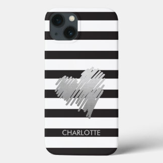 Gold Heart Striped Personalized iPhone 13 Case