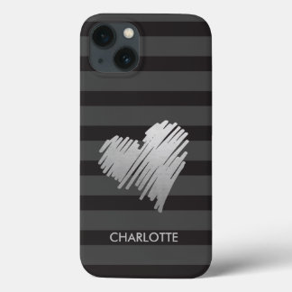 Gold Heart Striped Personalized iPhone 13 Case