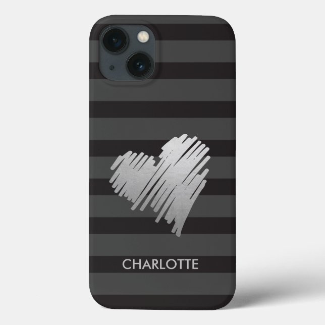 Gold Heart Striped Personalized Case-Mate iPhone Case (Back)