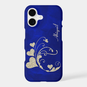 Gold Heart Swirl Faux Glitter on Royal Blue iPhone 17 Case