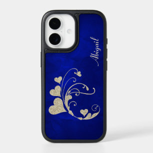 Gold Heart Swirl Glitter on Royal Blue iPhone 17 Case