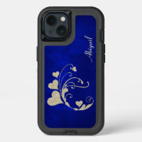 Gold Heart Swirl Glitter on Royal Blue