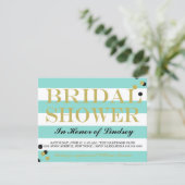 Gold Heart Teal Blue Party Shower Invitation (Standing Front)