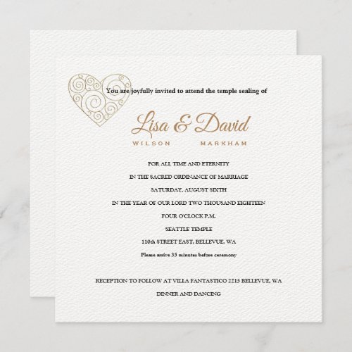 Gold Heart Temple Wedding  Reception Invite