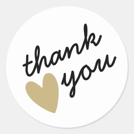Gold Heart Thank You Classic Round Sticker