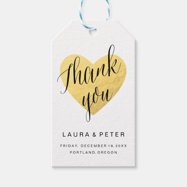 Gold heart thank you favor tag (Front)